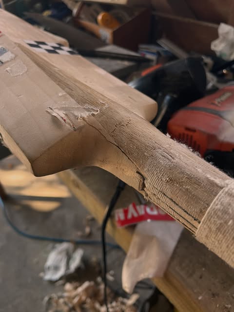 Bat shoulder mid-repair after a handle replacement